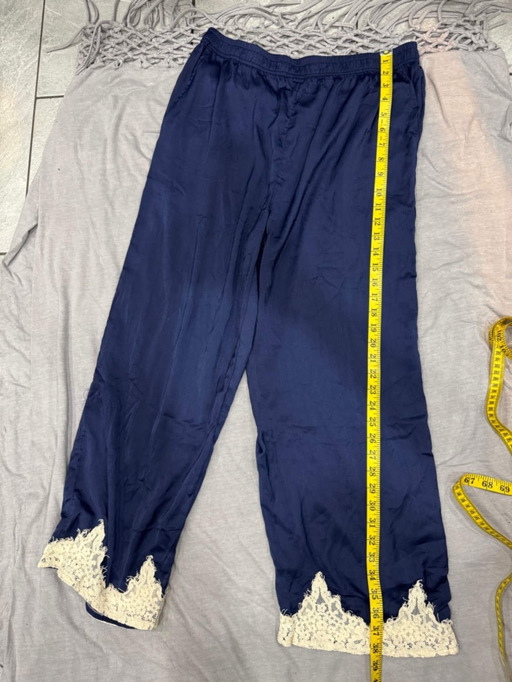 Anthropologie Navy Lace-Trim Pajama Bottoms